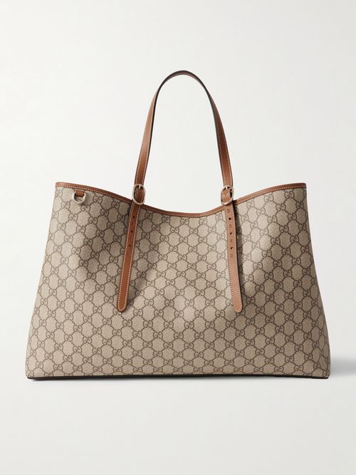 Gg Emblem Leather-trimmed Printed Coated-canvas Tote