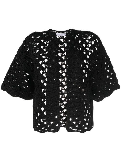 Open-knit short-sleeved cardigan - Black