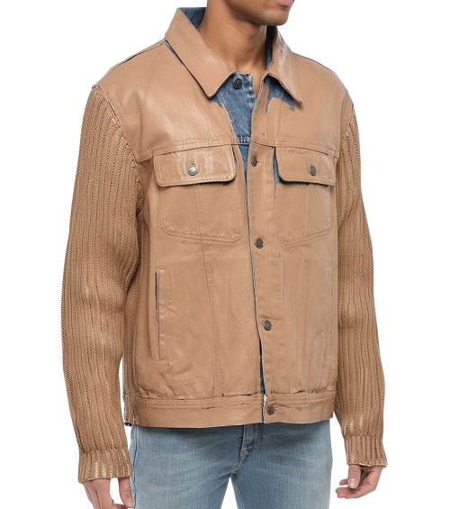 Beige Panelled Denim Jacket
