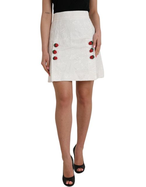 Floral Brocade Embellished Skirt — White
