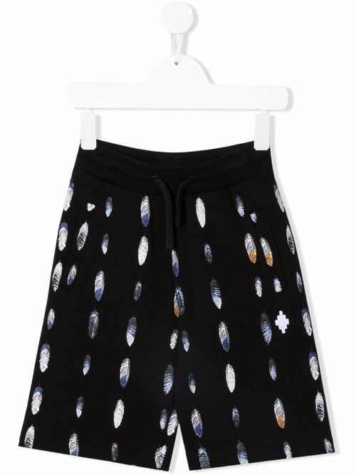 Feather-print cotton-blend track shorts - Black