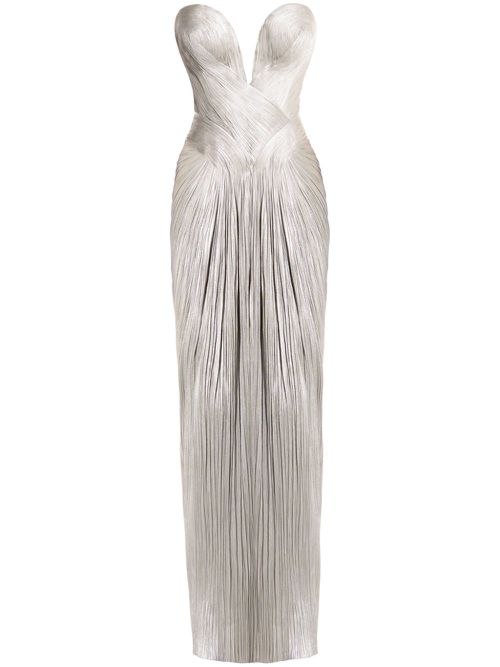 Bustier front-slit gown - Silver