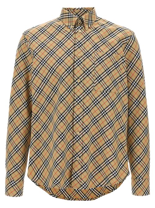 Logo-Embroidered Check Shirt — Beige