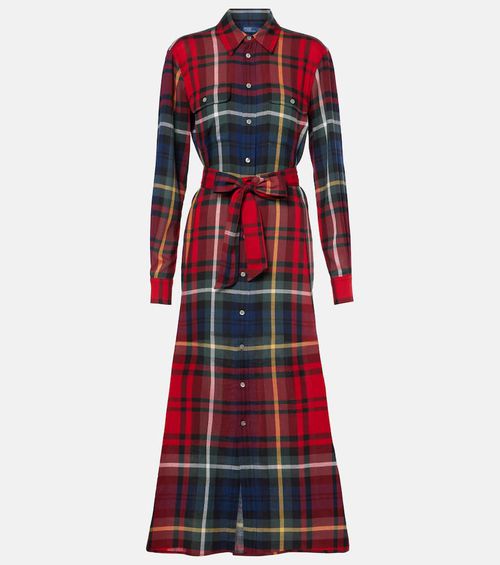Checked cotton-blend shirt dress
