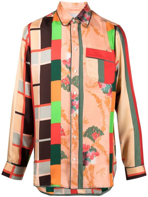 Patchwork print silk shirt - Neutrals