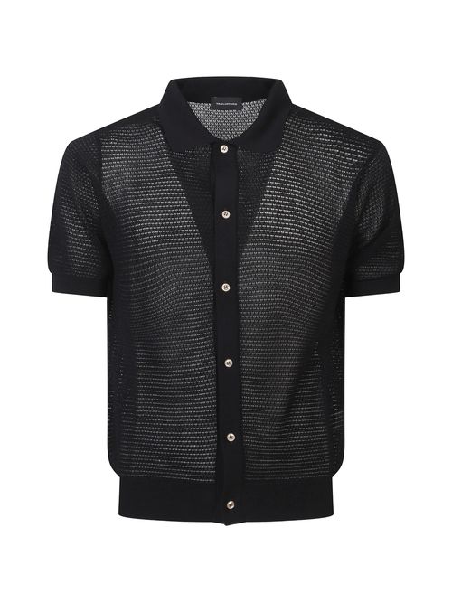 Knit Shirt with Button Closure and Ribbed Collar & Cuffs