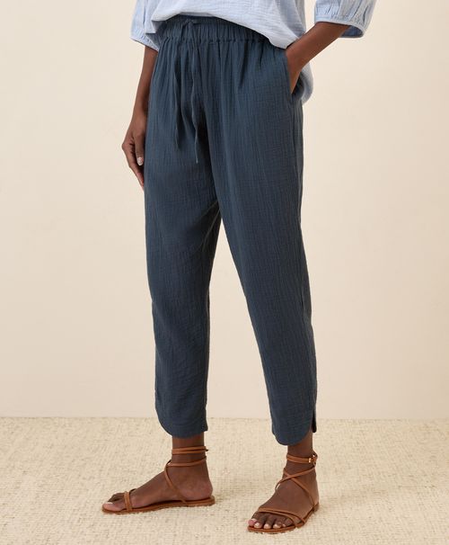 Women's French Navy Coastal Double Gauze Tapered Pull-On Pant