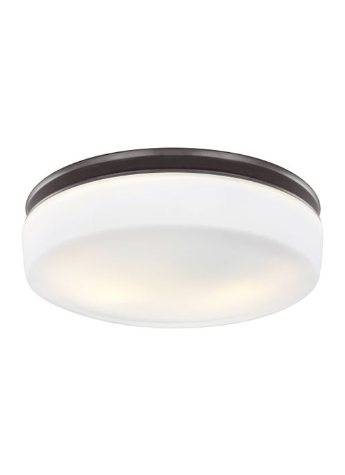 Visual Comfort Studio Issen 13.5" 2-Light White Opal Etched Flush Mount in Bronze