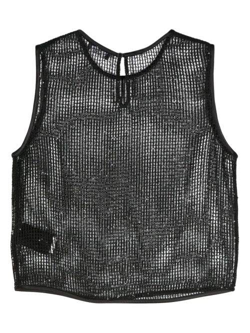 Sequin-Embellished Open-Knit Tank Top — Black