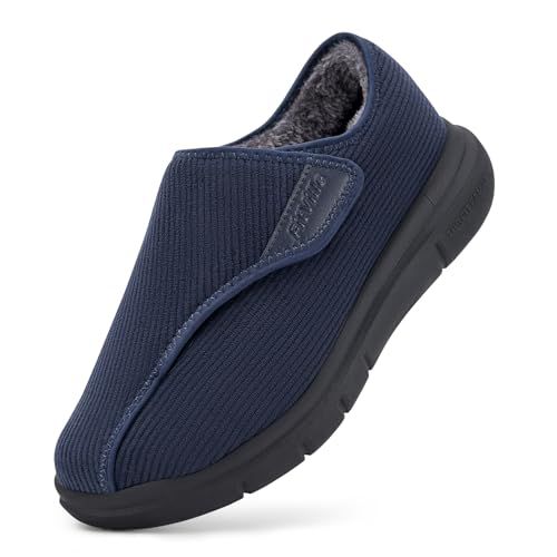 FitVille Wide Winter Slippers for Men Comfortable Slip-on House Shoes
