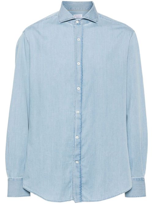 Spread-collar cotton shirt - Blue
