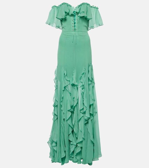 Off-shoulder corset silk gown
