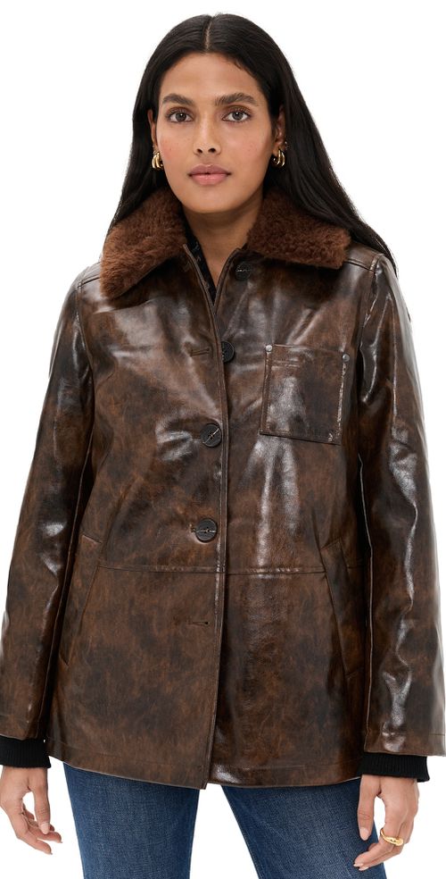Faux Leather Relaxed Aviator Jacket Glazed Chocolate