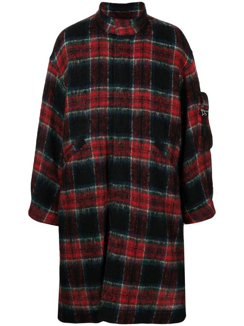 Check-pattern zip-front midi coat - Multicolour