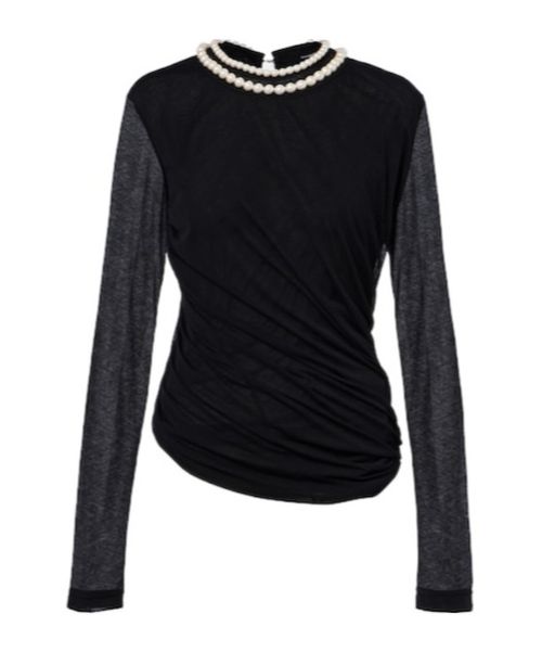 Draped faux pearl-embellished cotton top