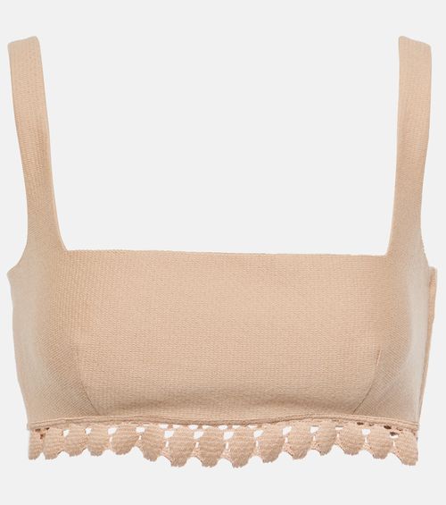 Scalloped cotton-blend bra top