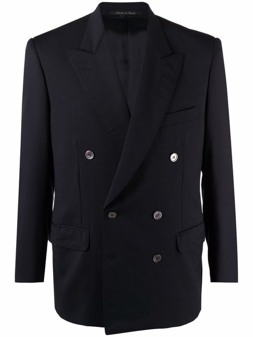 1990s double-breasted wool blazer - Blue