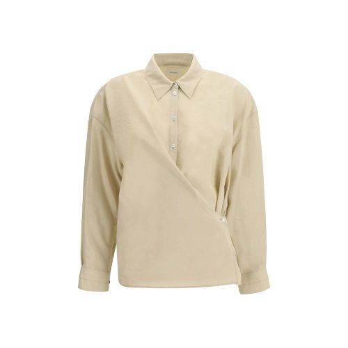 Draped Silk Blouse — Beige