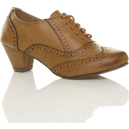 Mid Cuban Heel Brogue Faux Leather Ankle Boots