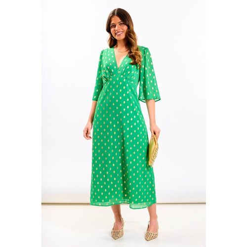 Needs No Label Women's Green Foil Chiffon Midi Dre