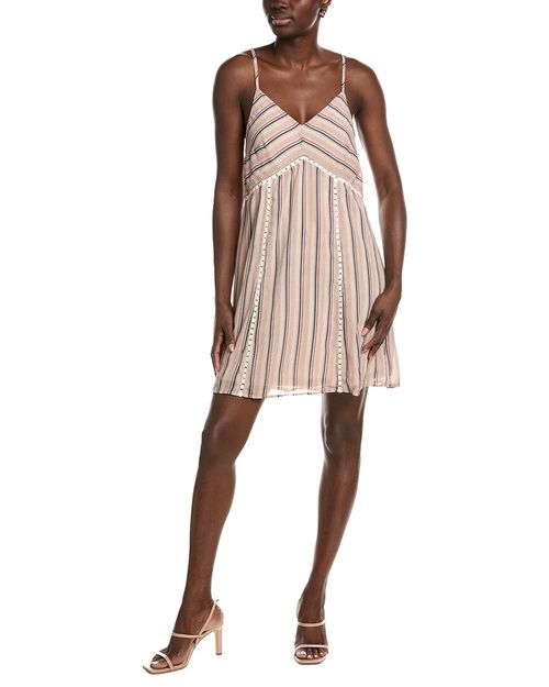 Lace Trim Stripe V-Neck Dress