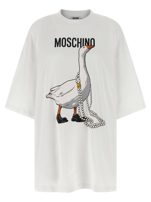 Graphic Goose Print T-Shirt Dress — White