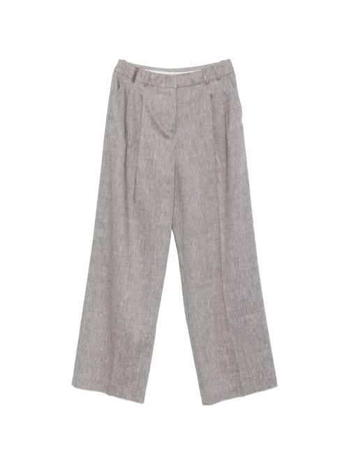 Pleated Linen-Wool Trousers — Grey