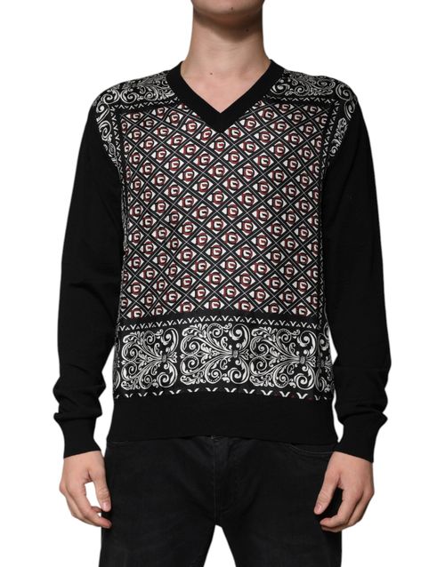 Logo-Patterned Wool and Silk Sweater — Black