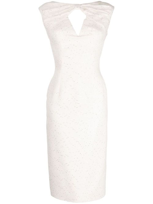 Sequin-embellished tweed midi dress - White