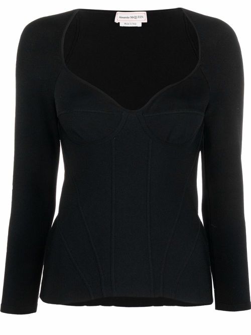 Inserted-bra detail top - Black
