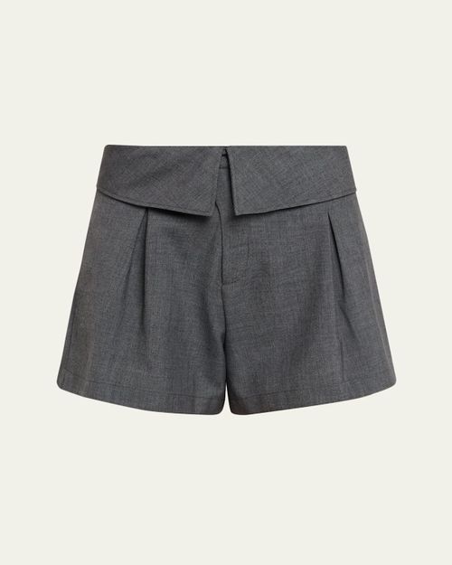 Foldover Waist Pleated A-Line Tailored Shorts