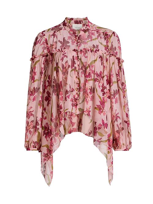 Women's Danny Trailing Hibiscus Ruffled High-Low Top - Blush Petal Multi