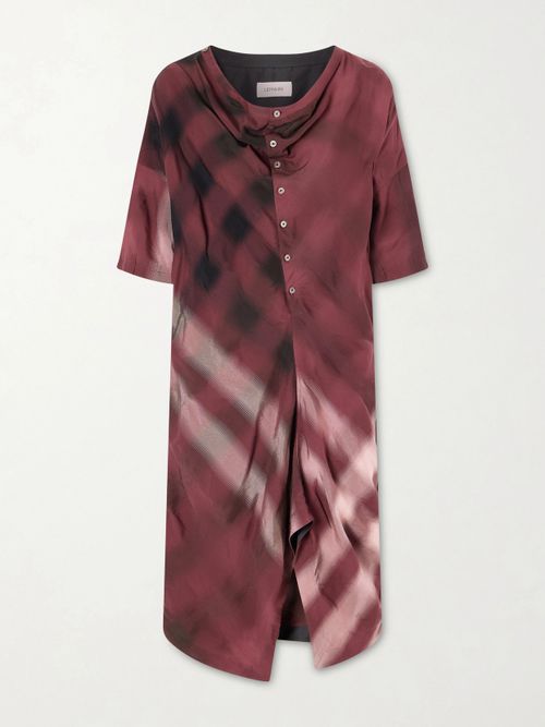 Printed Jersey Midi Shirt Dress - Burgundy