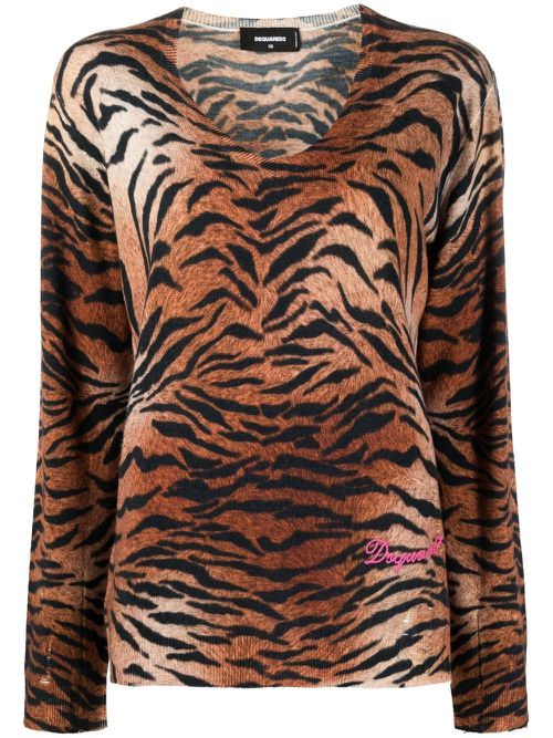 Leopard-print knitted jumper - Brown