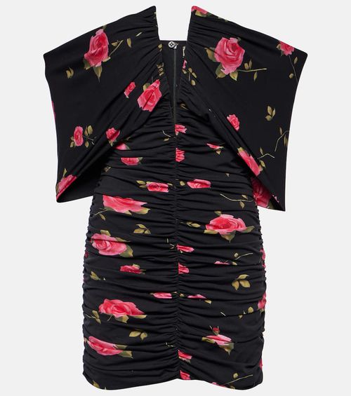 Off-shoulder floral ruched minidress
