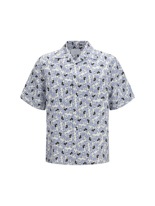 Floral-Print Cotton-Silk Shirt — White