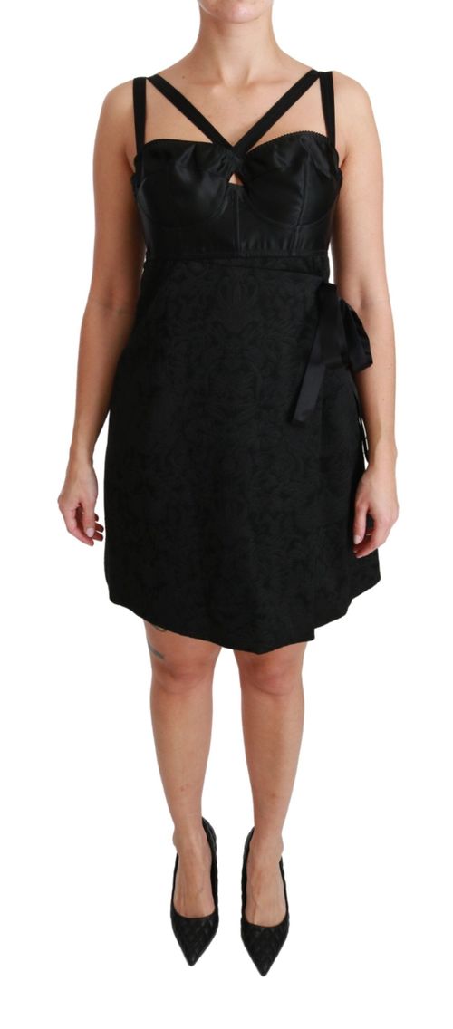 Stretch Satin Jacquard Dress — Black