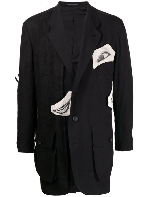 Graphic-print cotton blazer - Black