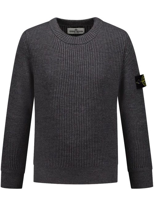 Compass-badge rib-knit wool sweater - Grey