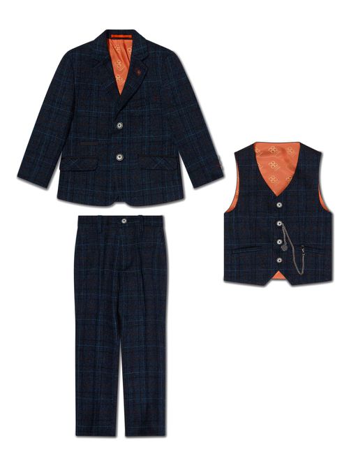 Single-breasted checked tweed three piece suit - Blue