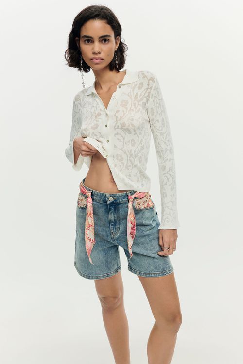 Embroidered denim short