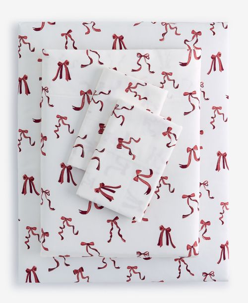 550 Thread Count Printed Cotton 3-Pc. Sheet Set, Twin, Exclusively at Macy's - Holiday Bows