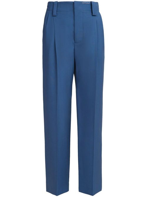Embroidered-logo virgin wool trousers - Blue