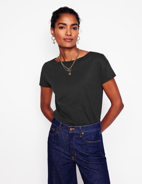 Supersoft Boat Neck T Shirt Black Women
