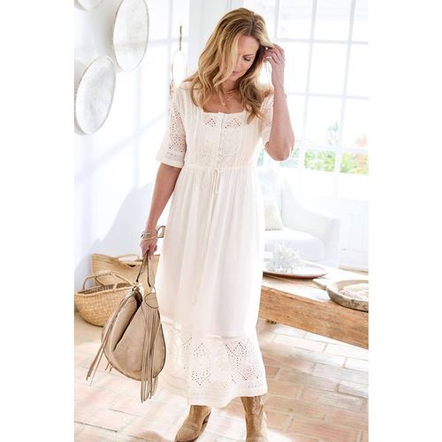Cotton Traders Women's Broderie Maxi Dress in White