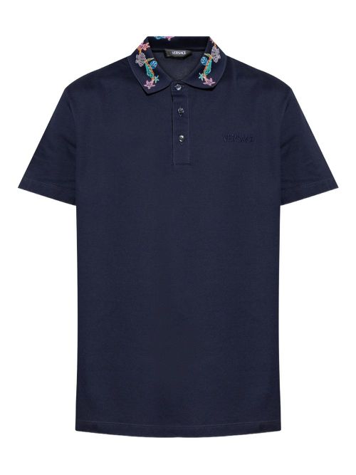 Versace logo-embroidered polo shirt - Blue