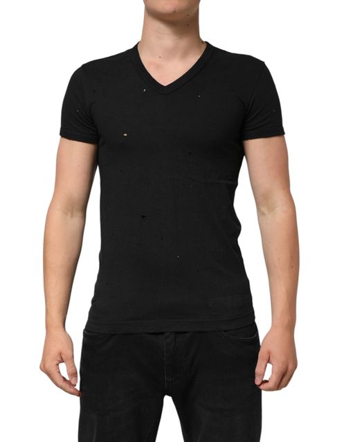 Punched-Hole Cotton T-Shirt — Black
