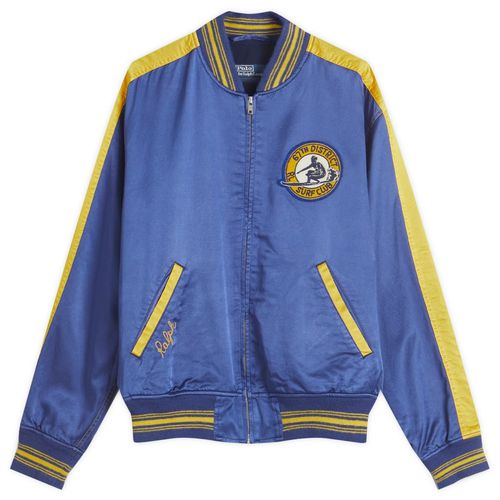 Surf Theme Letterman Lined Bomber Jacket