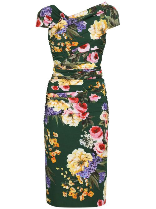 Floral-print ruched midi dress - Green