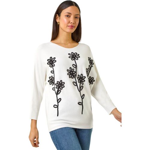 Roman Womens Floral Embroidery Knit Jumper - White - One Size